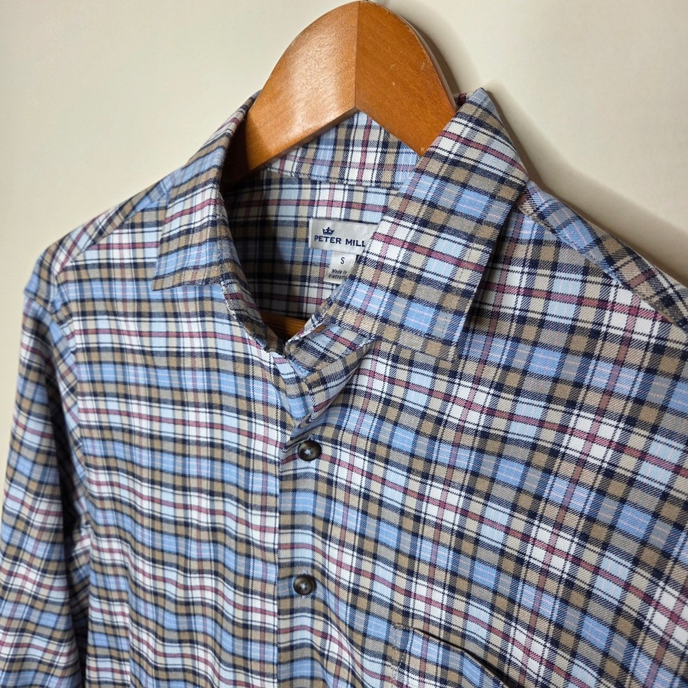 Peter Millar Men's S Check Sport Shirt Blue Poly Nylon Tech Blend Size S